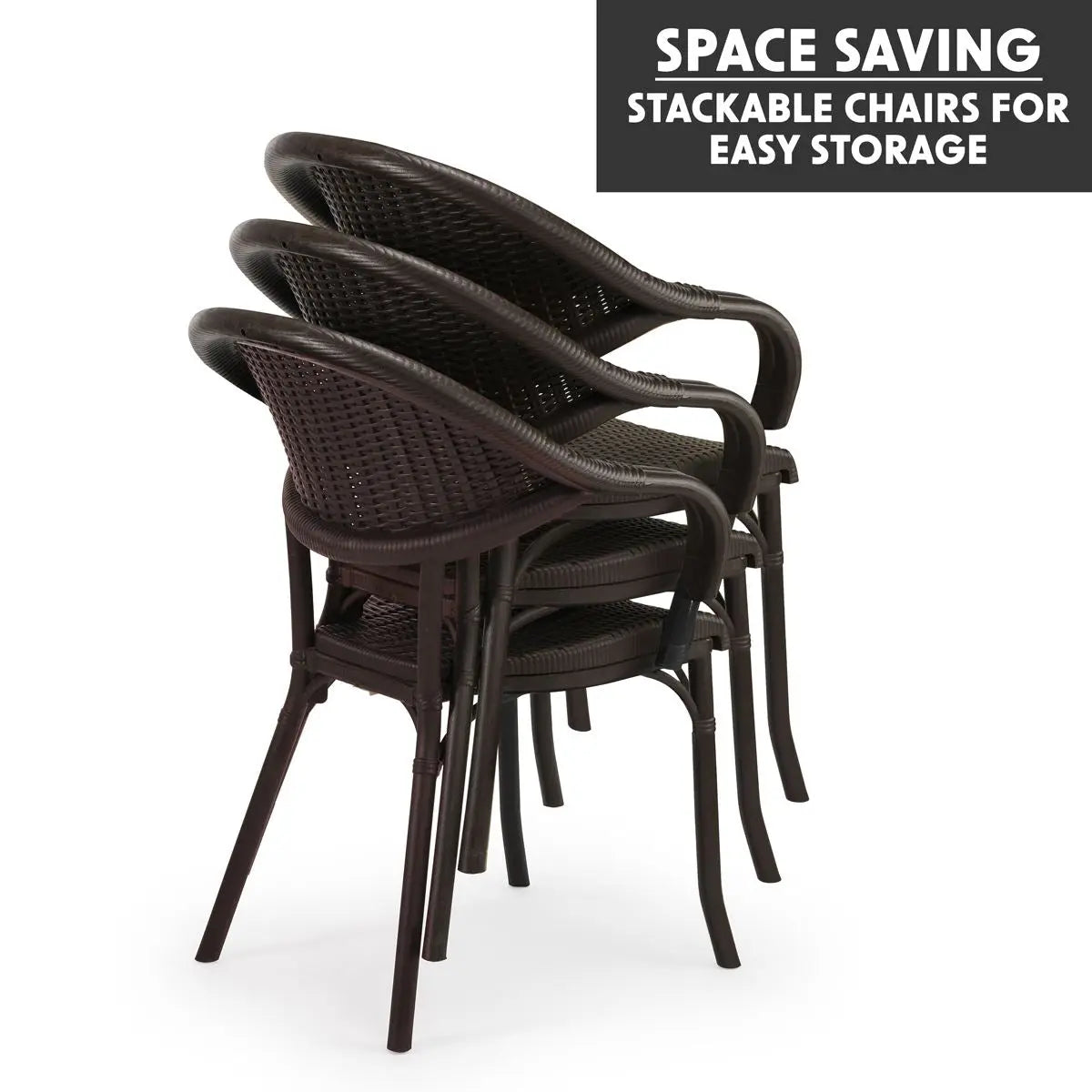 Dellonda 7-Piece Dining Set Weather-Resistant Polypropylene/Fibreglass,Tempered Glass Tabletop, Stackable Chairs - Wenge  White Rose Tools