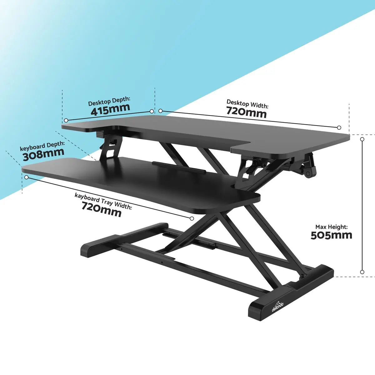 Dellonda 71cm Height Adjustable Standing Desk Converter, 50cm Max Height, 15kg Capacity - DH14  White Rose Tools