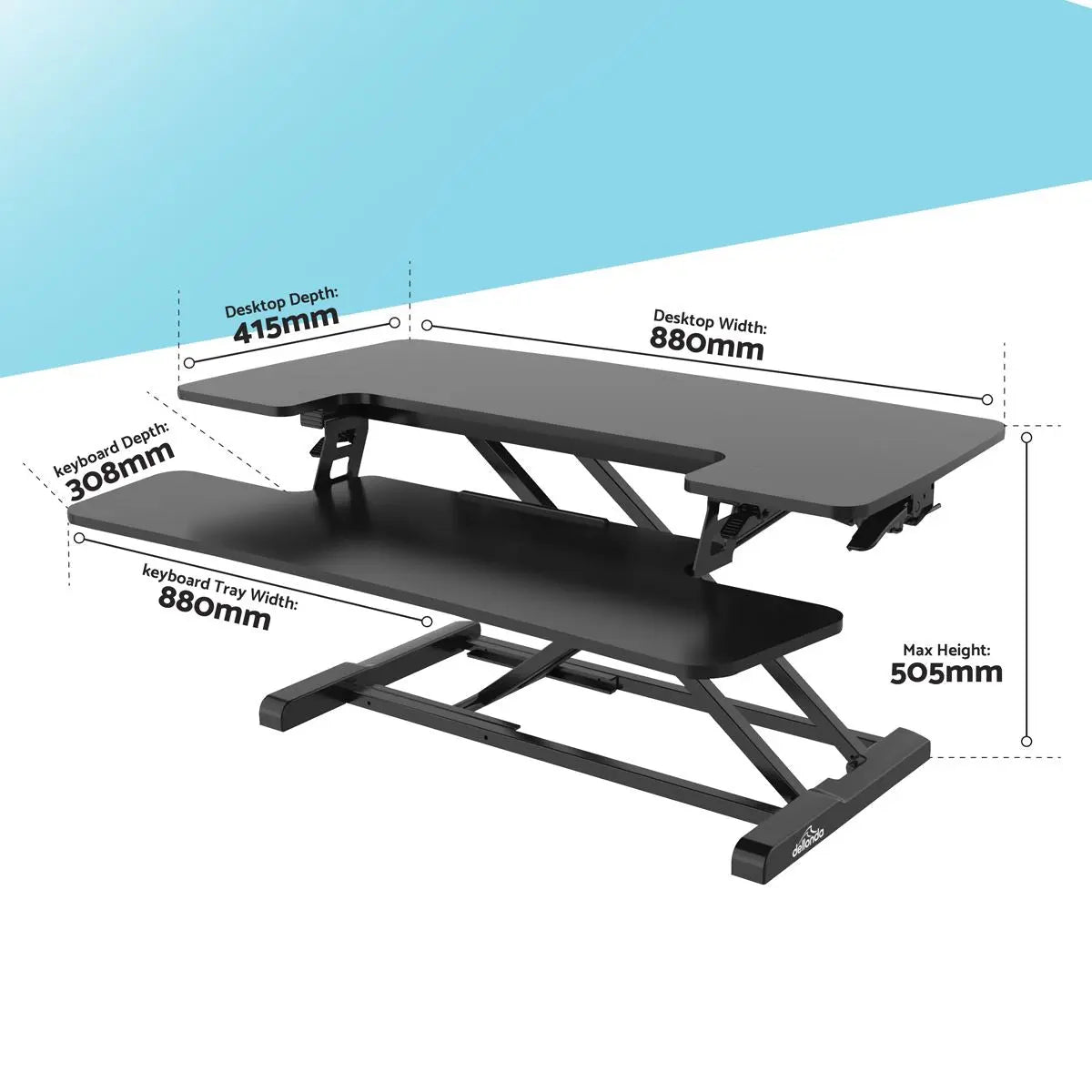 Dellonda 89cm Height Adjustable Standing Desk Converter, 50cm Max Height, 15kg Capacity  White Rose Tools