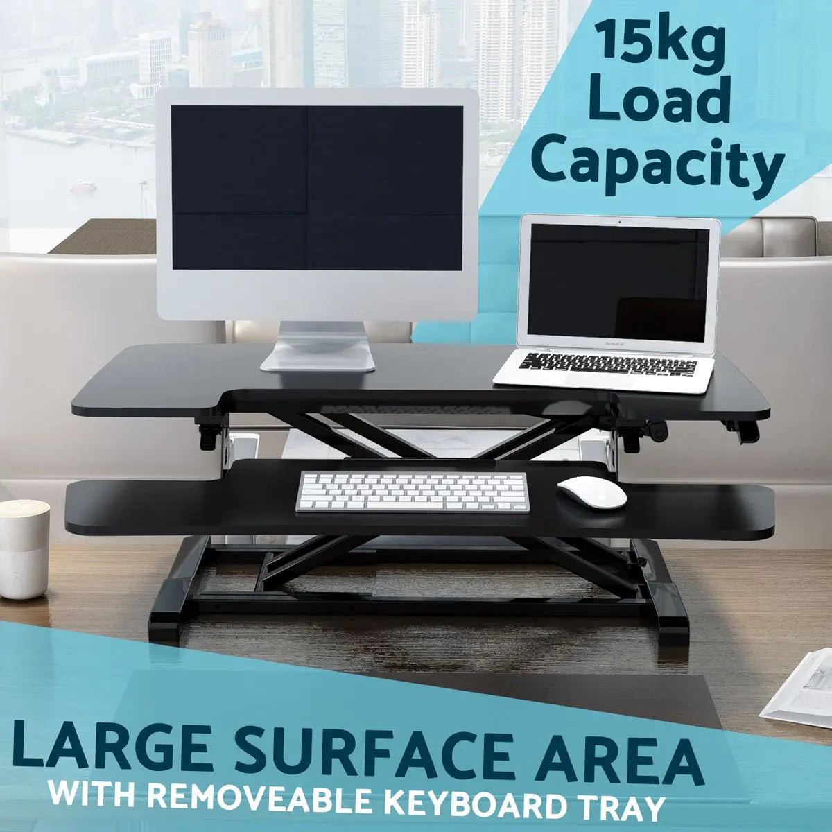 Dellonda 89cm Height Adjustable Standing Desk Converter, 50cm Max Height, 15kg Capacity  White Rose Tools