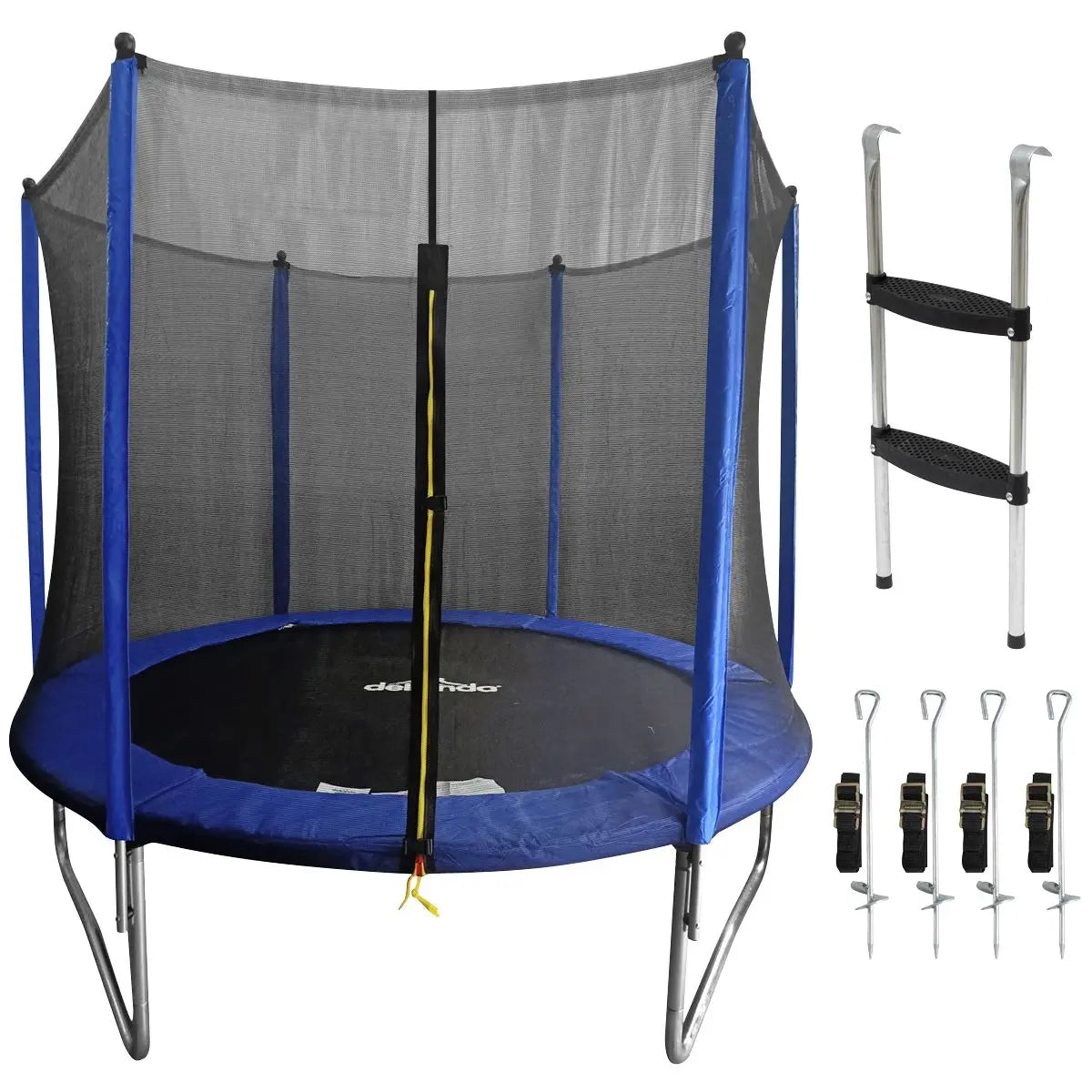 Dellonda 8ft Heavy-Duty Outdoor Trampoline for Kids with Safety Enclosure Net, Supplied with Anchor Kit and Ladder  White Rose Tools