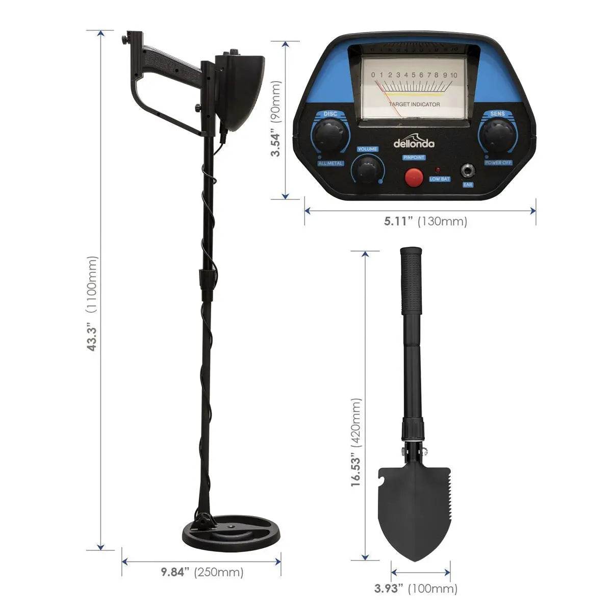 Dellonda Adults Metal Detector with High Accuracy Pinpoint Function  White Rose Tools