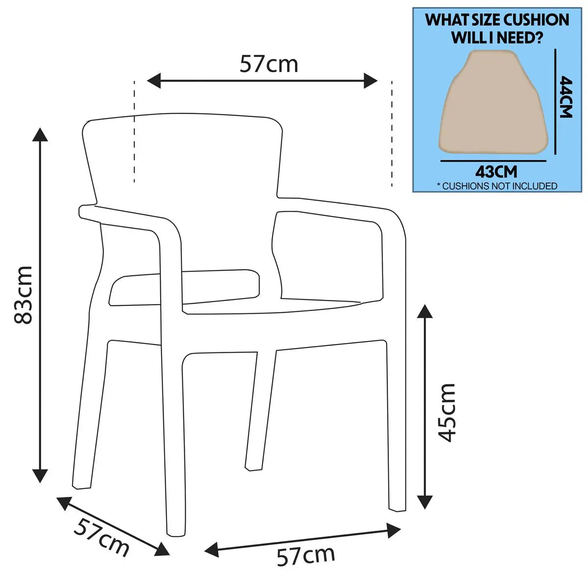 Dellonda Armchair Durable, Weather Resistant PP Body, Stackable x 6 - White  White Rose Tools