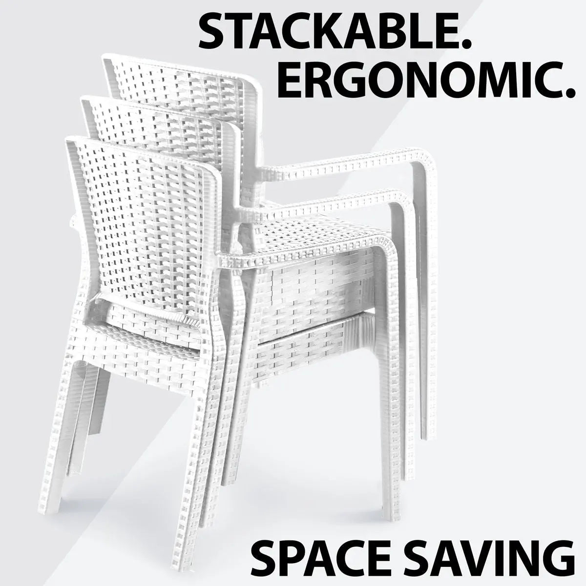 Dellonda Armchair Durable, Weather Resistant PP Body, Stackable x 6 - White  White Rose Tools