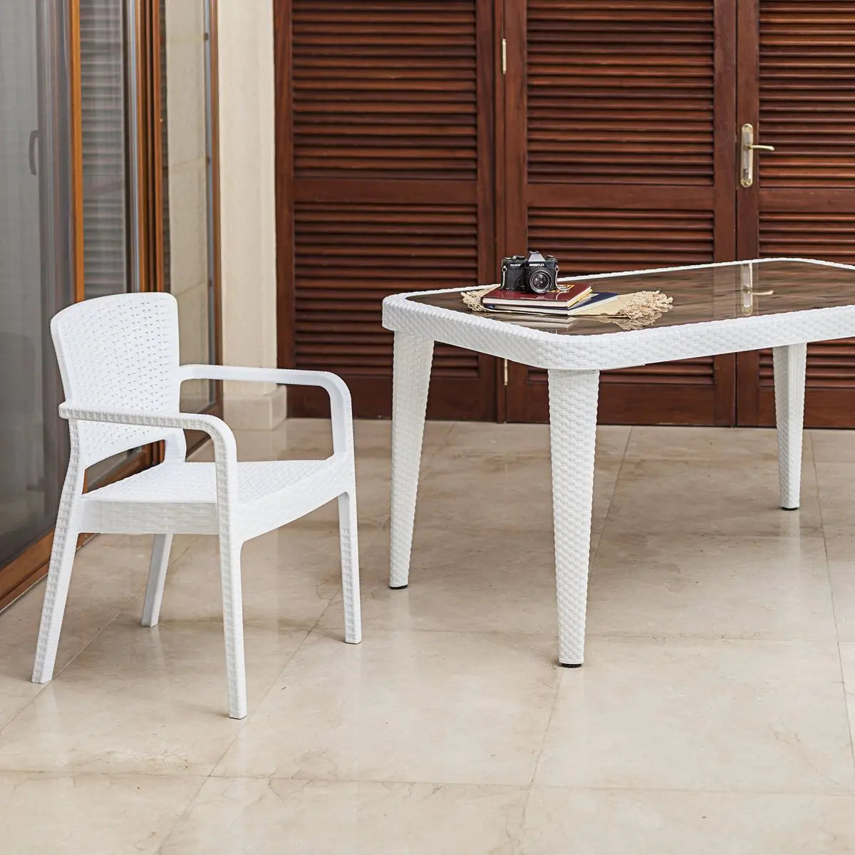 Dellonda Armchair Durable, Weather Resistant PP Body, Stackable x 6 - White  White Rose Tools