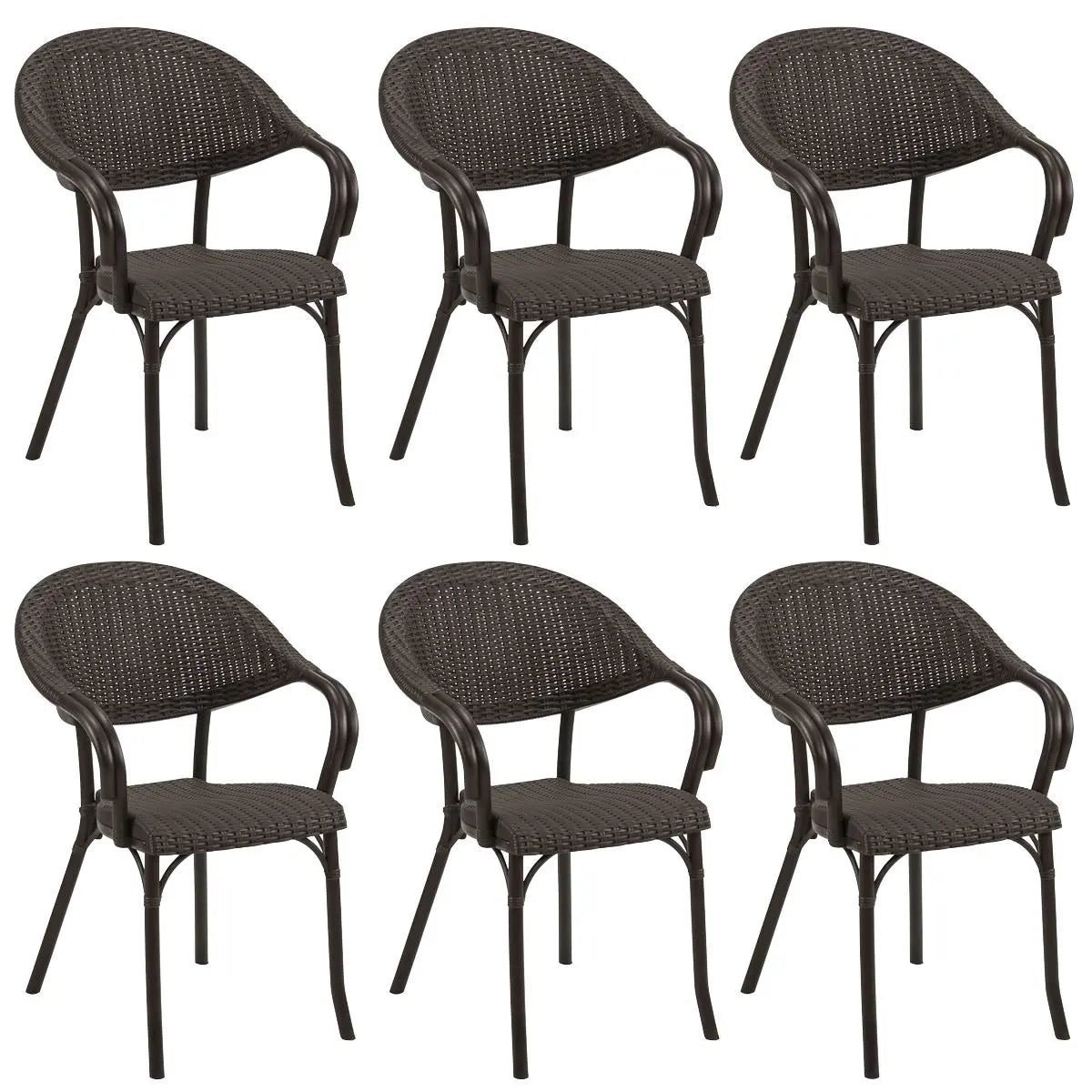 Dellonda Armchair Weather Resistant PP Body Stackable x 6, Dark Wood  White Rose Tools