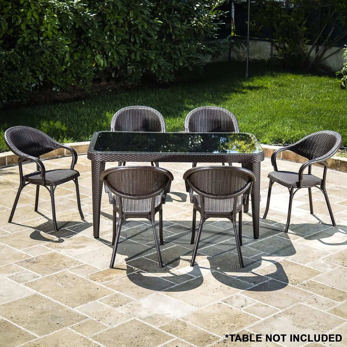 Dellonda Armchair Weather Resistant PP Body Stackable x 6, Dark Wood  White Rose Tools