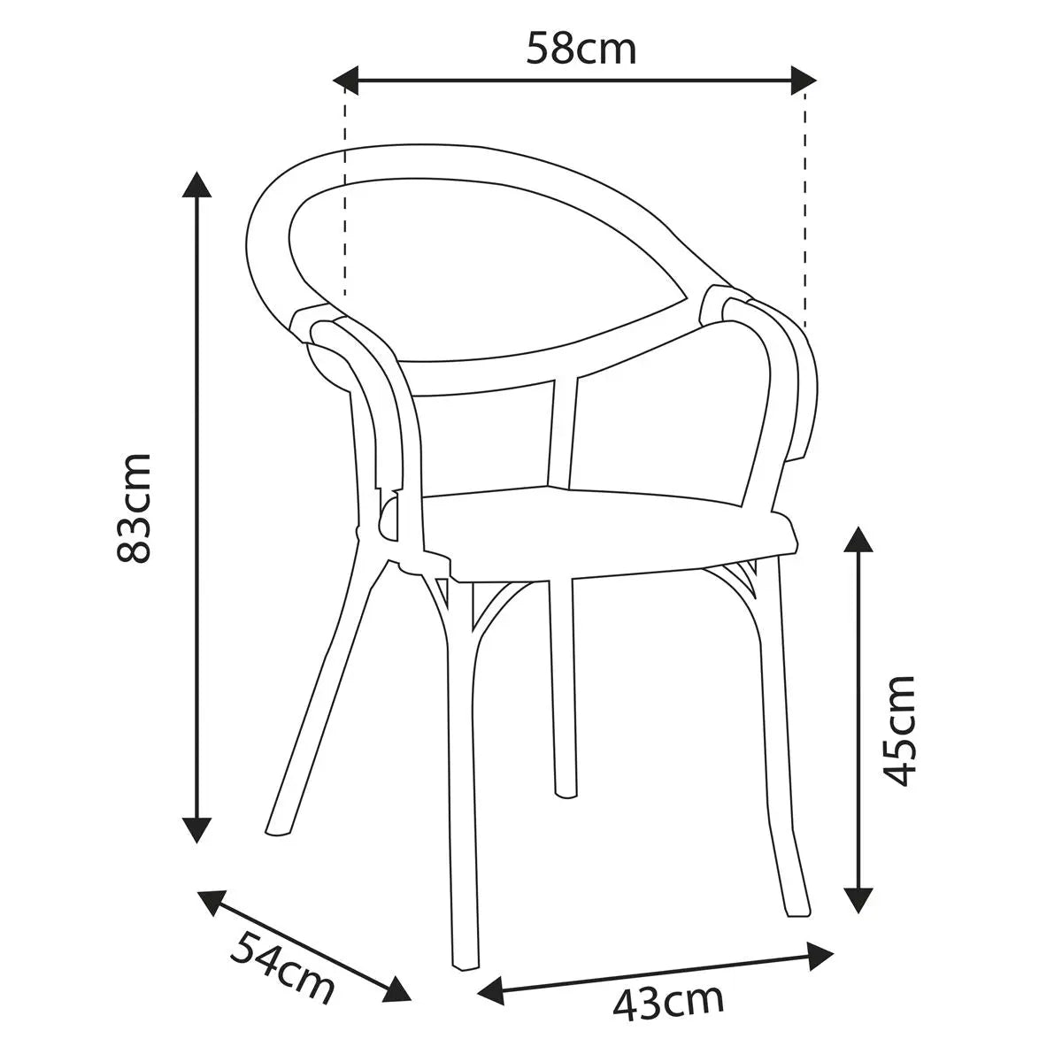 Dellonda Armchair Weather Resistant PP Body Stackable x 6, Dark Wood  White Rose Tools