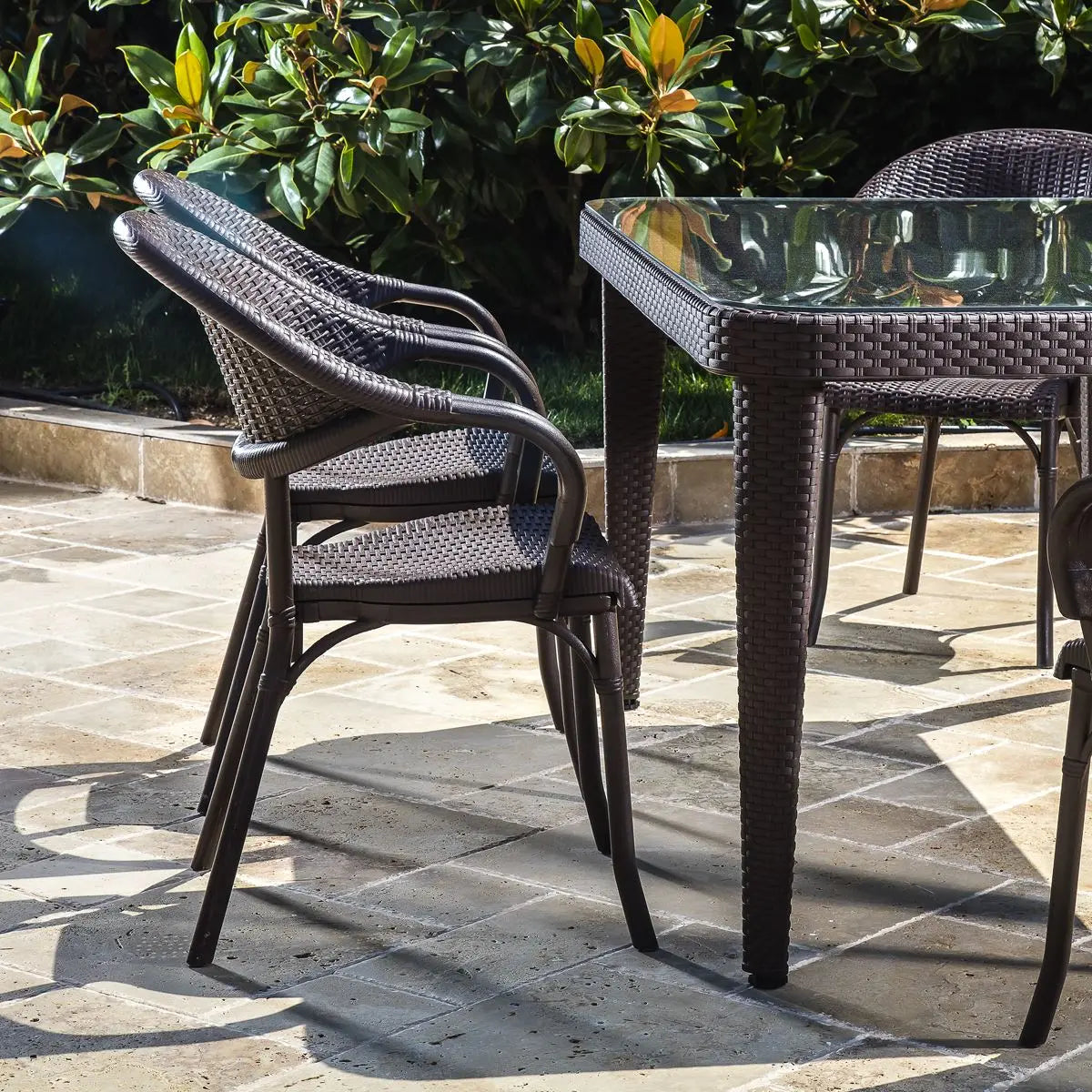 Dellonda Armchair Weather Resistant PP Body Stackable x 6, Dark Wood  White Rose Tools