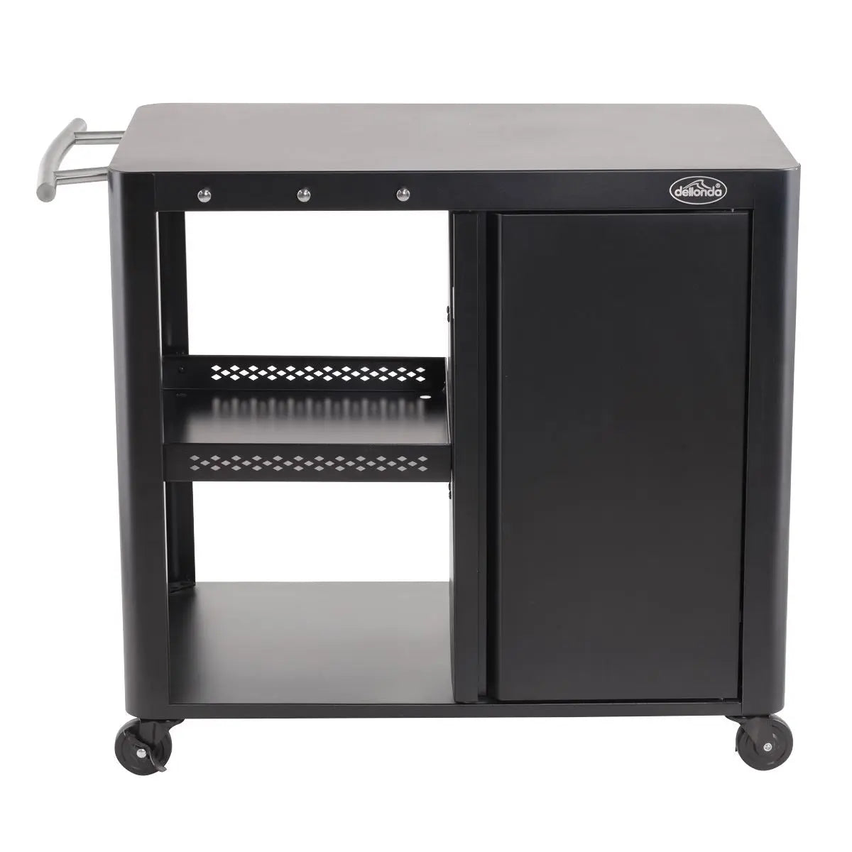 Dellonda BBQ/Plancha Workstation Trolley with Cupboard, Extension Table & Utensil Hooks, Black  White Rose Tools