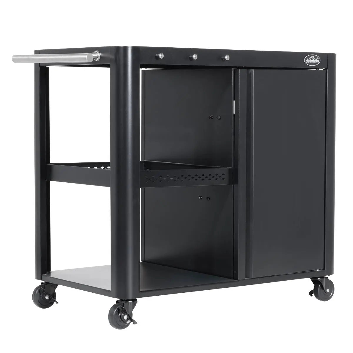 Dellonda BBQ/Plancha Workstation Trolley with Cupboard, Extension Table & Utensil Hooks, Black  White Rose Tools