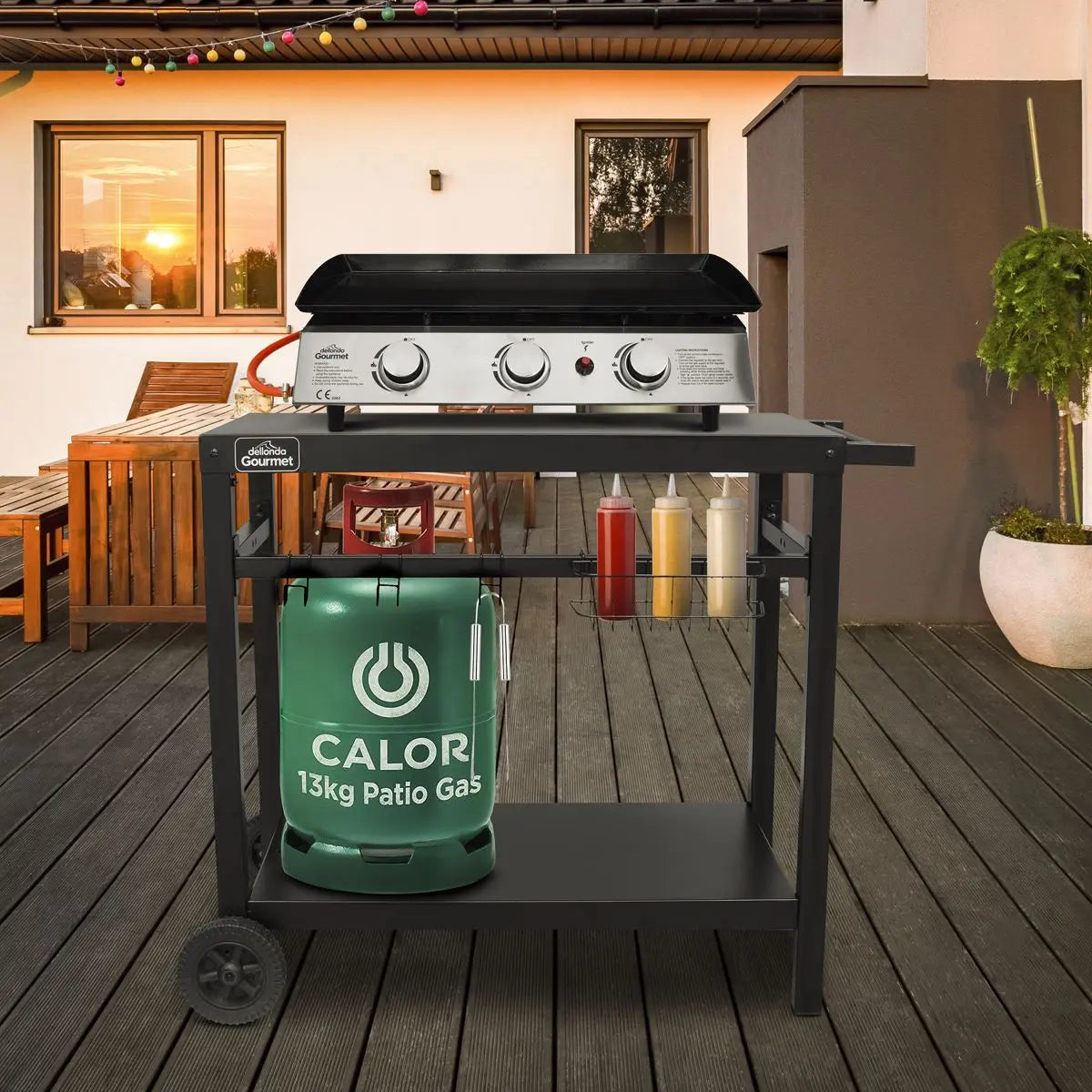 Dellonda BBQ & Plancha Trolley for Outdoor Cooking with Utensil Holder, Black  White Rose Tools