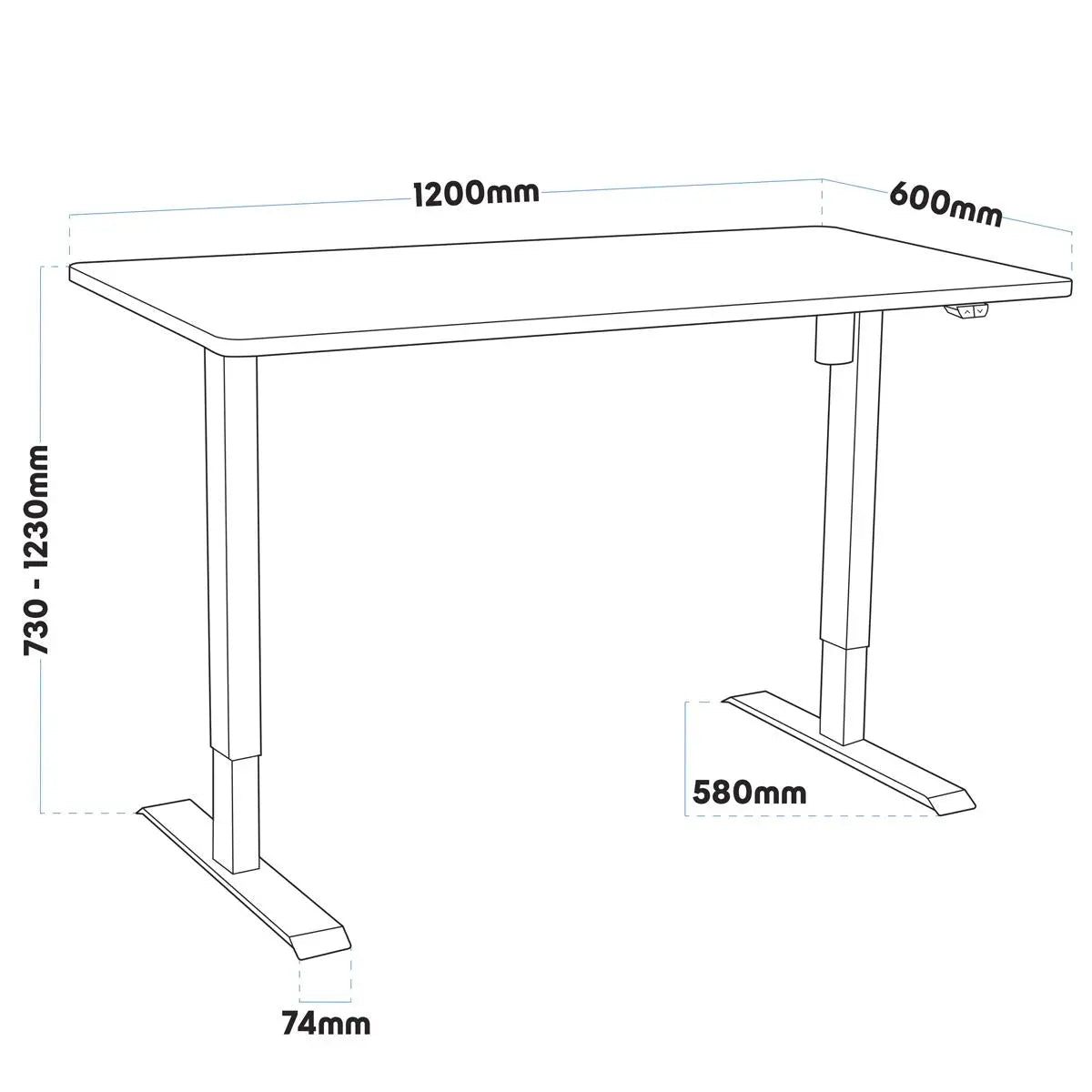 Dellonda Black Electric Adjustable Office Standing Desk, Quiet & Fast 1200x600mm  White Rose Tools