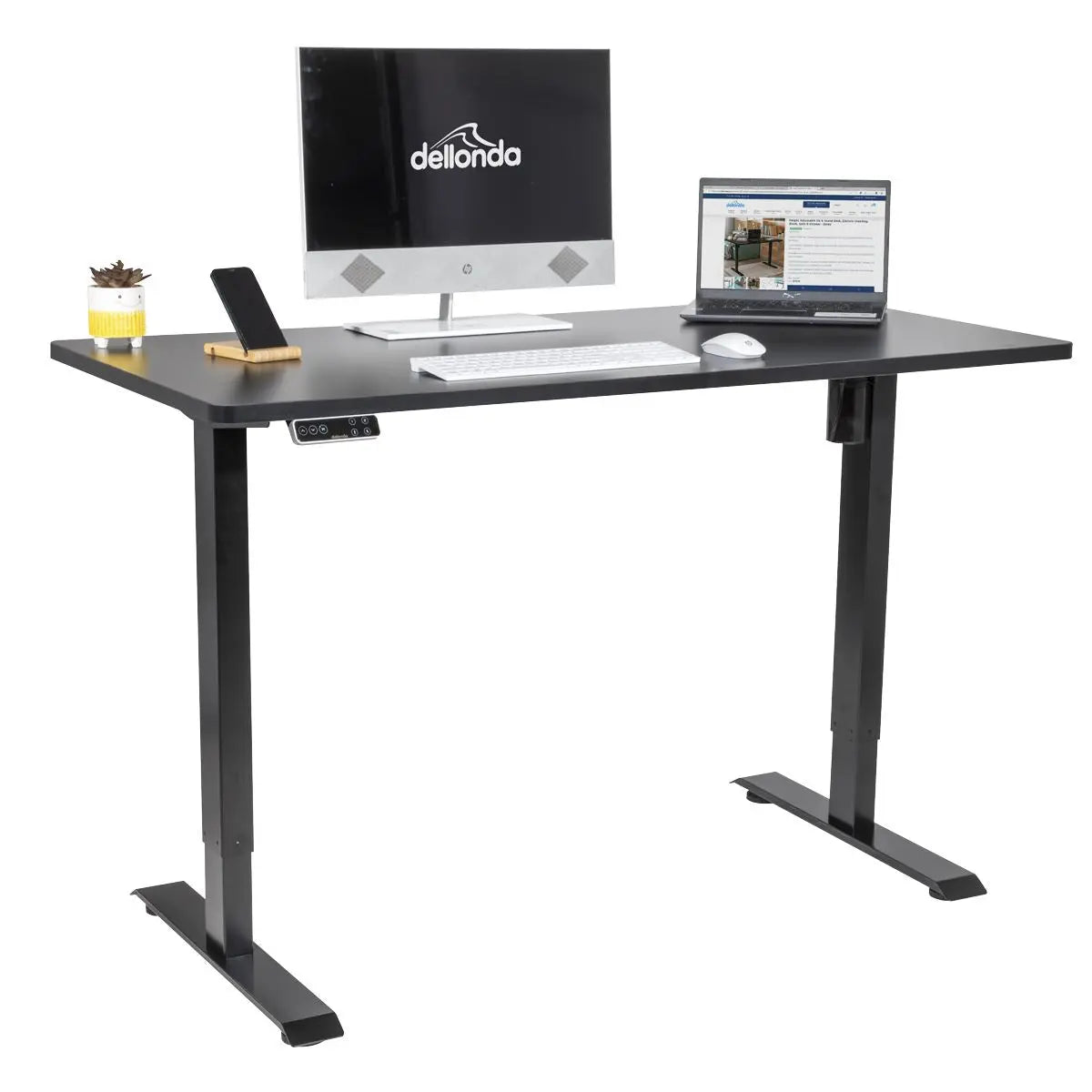 Dellonda Black Electric Height Adjustable Standing Desk with Memory, Quiet, 1400x700mm  White Rose Tools
