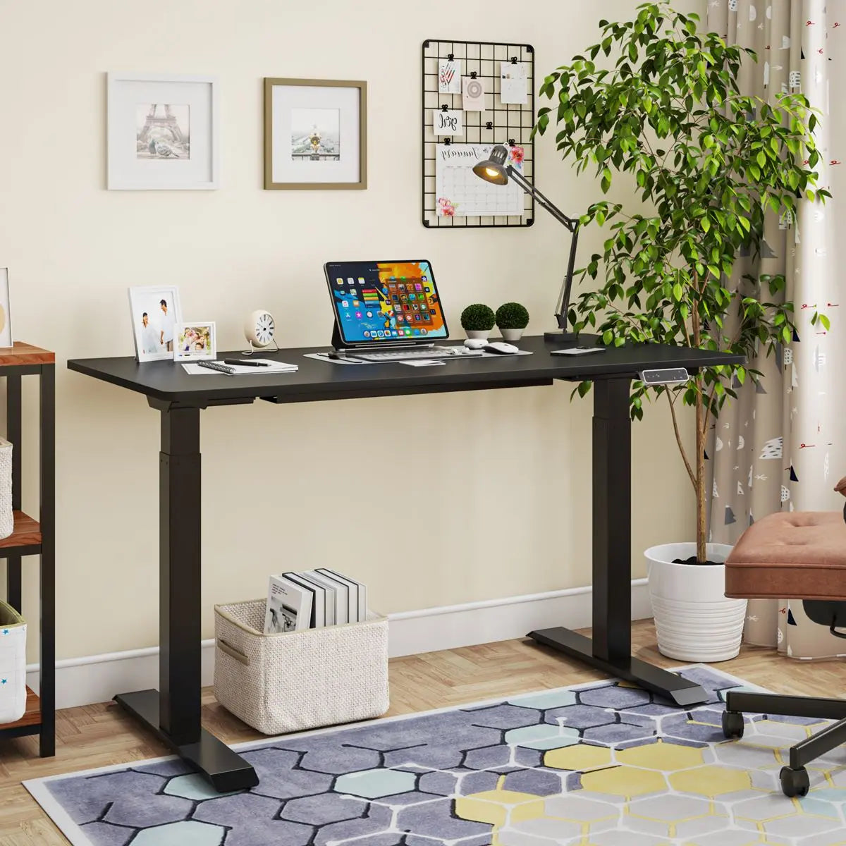 Dellonda Black Electric Height Adjustable Standing Desk, 1400 x 700mm Dual Motor 100kg  White Rose Tools