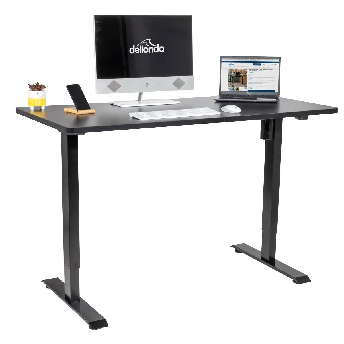 Dellonda Black Electric Height Adjustable Standing Desk, Quiet, Home Office, 1400x700mm  White Rose Tools