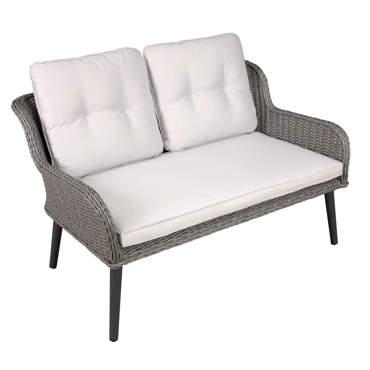 Dellonda Buxton Rattan Wicker Outdoor Lounge 2-Seater Sofa with Cushion, Grey  White Rose Tools