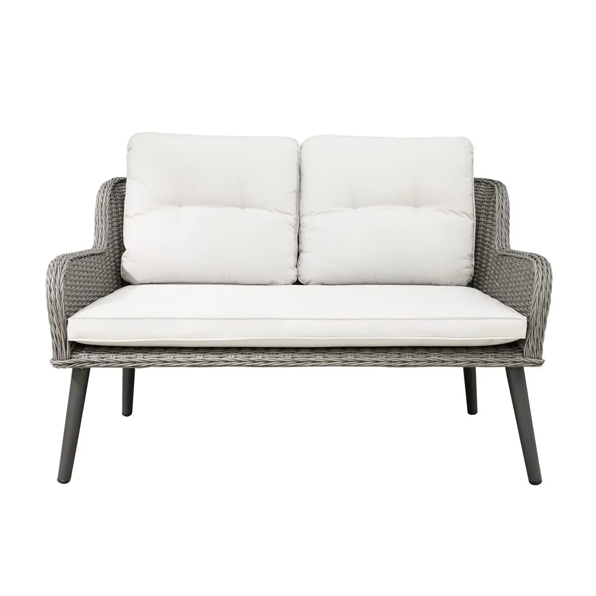 Dellonda Buxton Rattan Wicker Outdoor Lounge 2-Seater Sofa with Cushion, Grey  White Rose Tools