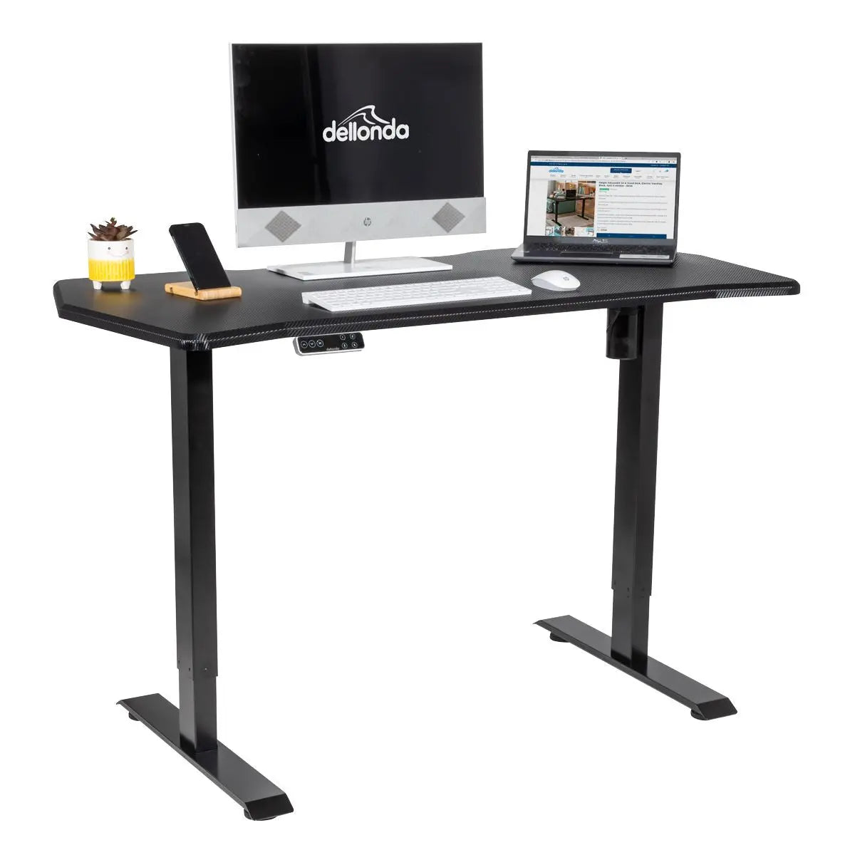 Dellonda Carbon Electric Height Adjustable Standing Desk with Memory, Quiet, 1400 x 700mm  White Rose Tools