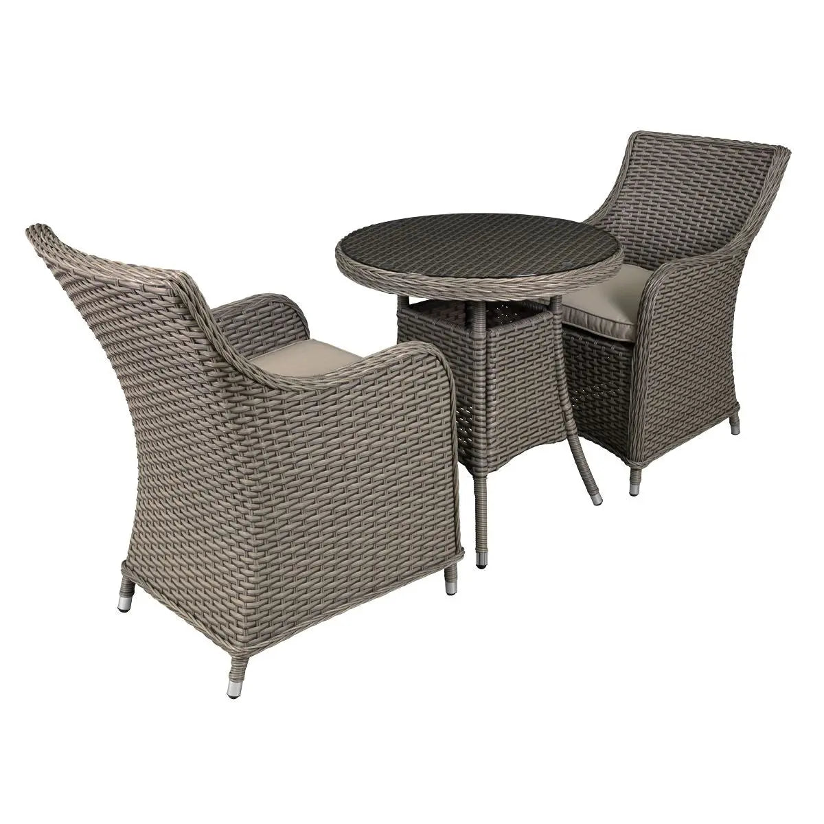Dellonda Chester 3 Piece Rattan Wicker Outdoor Dining Set with Tempered Glass Table Top, Brown  White Rose Tools
