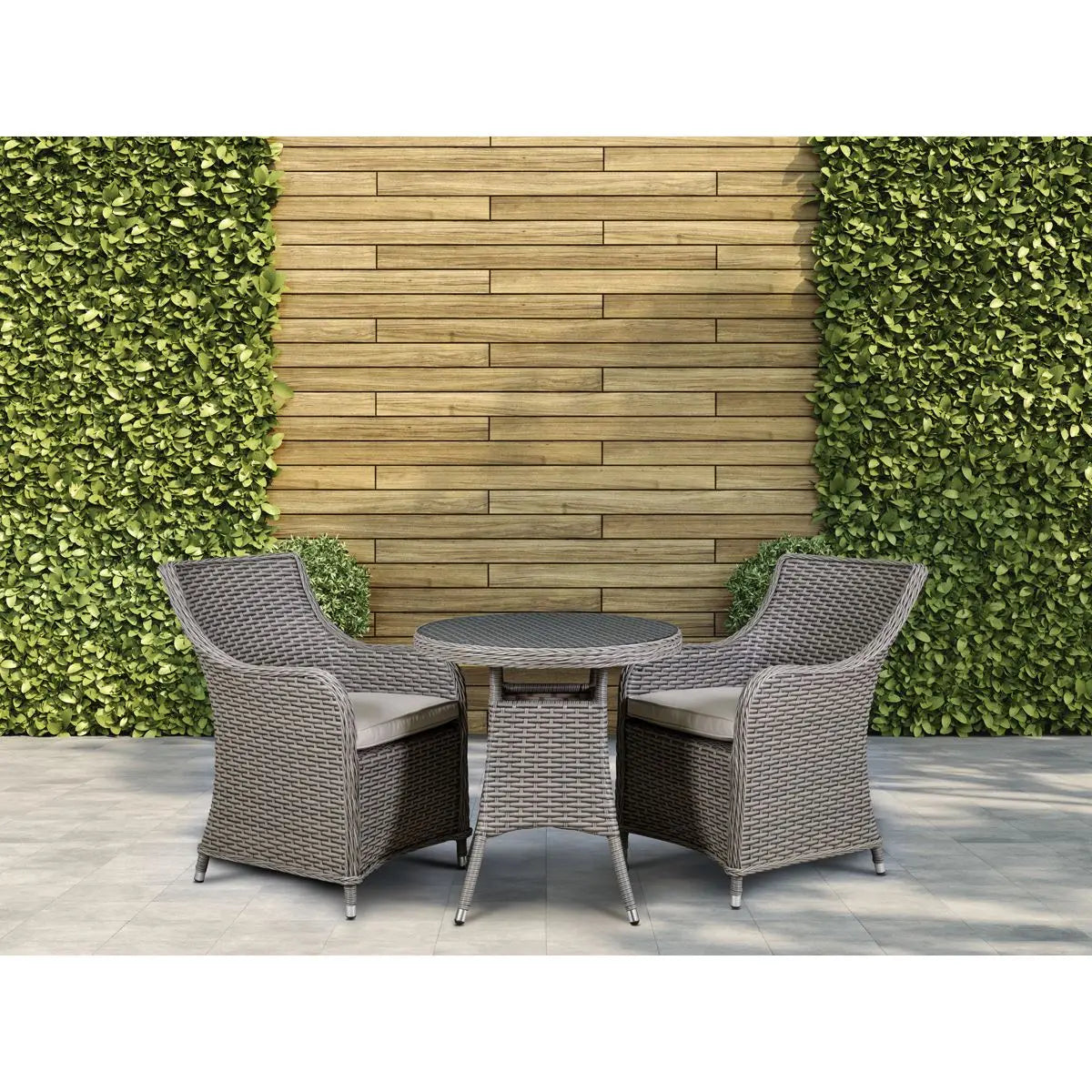 Dellonda Chester 3 Piece Rattan Wicker Outdoor Dining Set with Tempered Glass Table Top, Brown  White Rose Tools