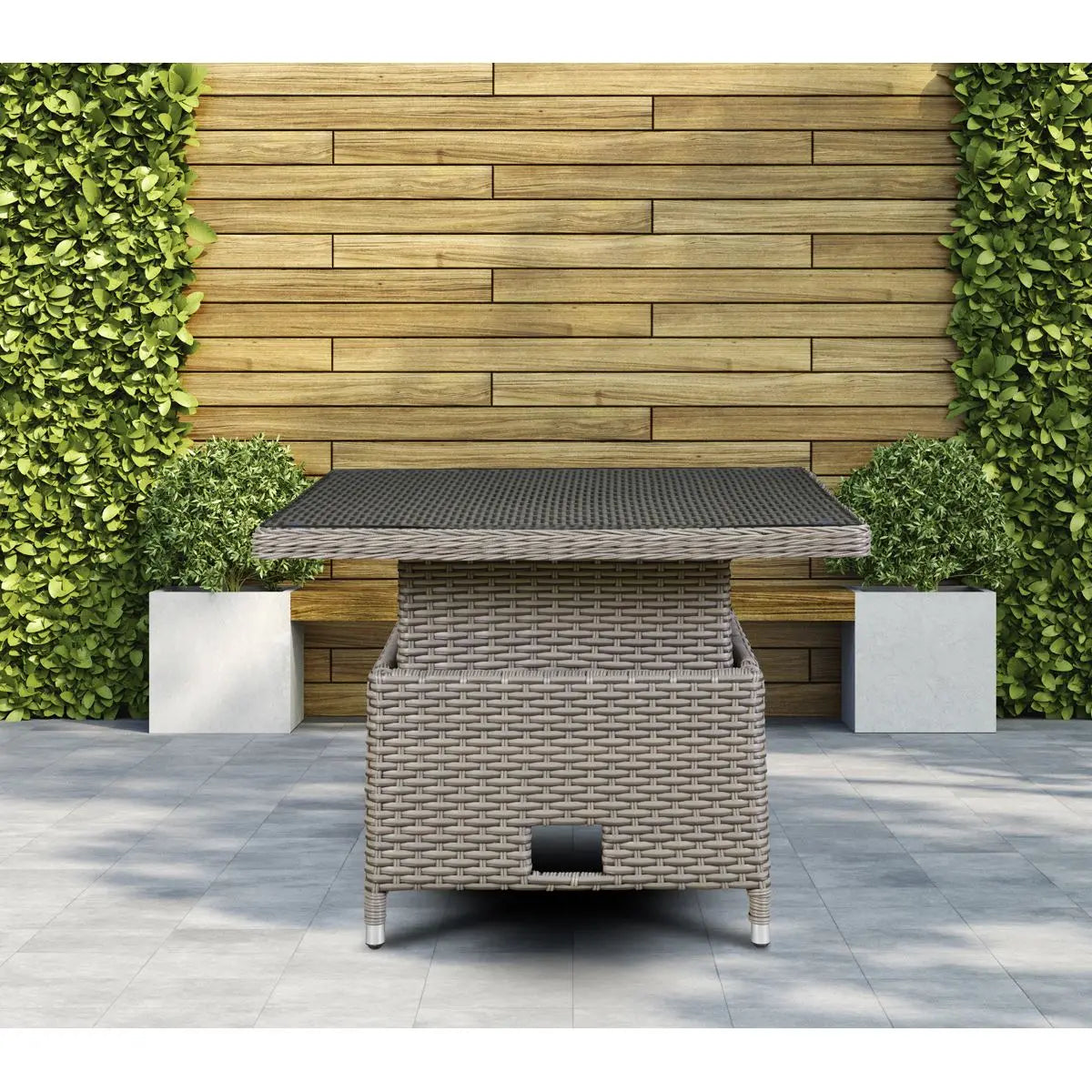 Dellonda Chester Rattan Wicker Adjustable Outdoor Dining Table, Brown  White Rose Tools