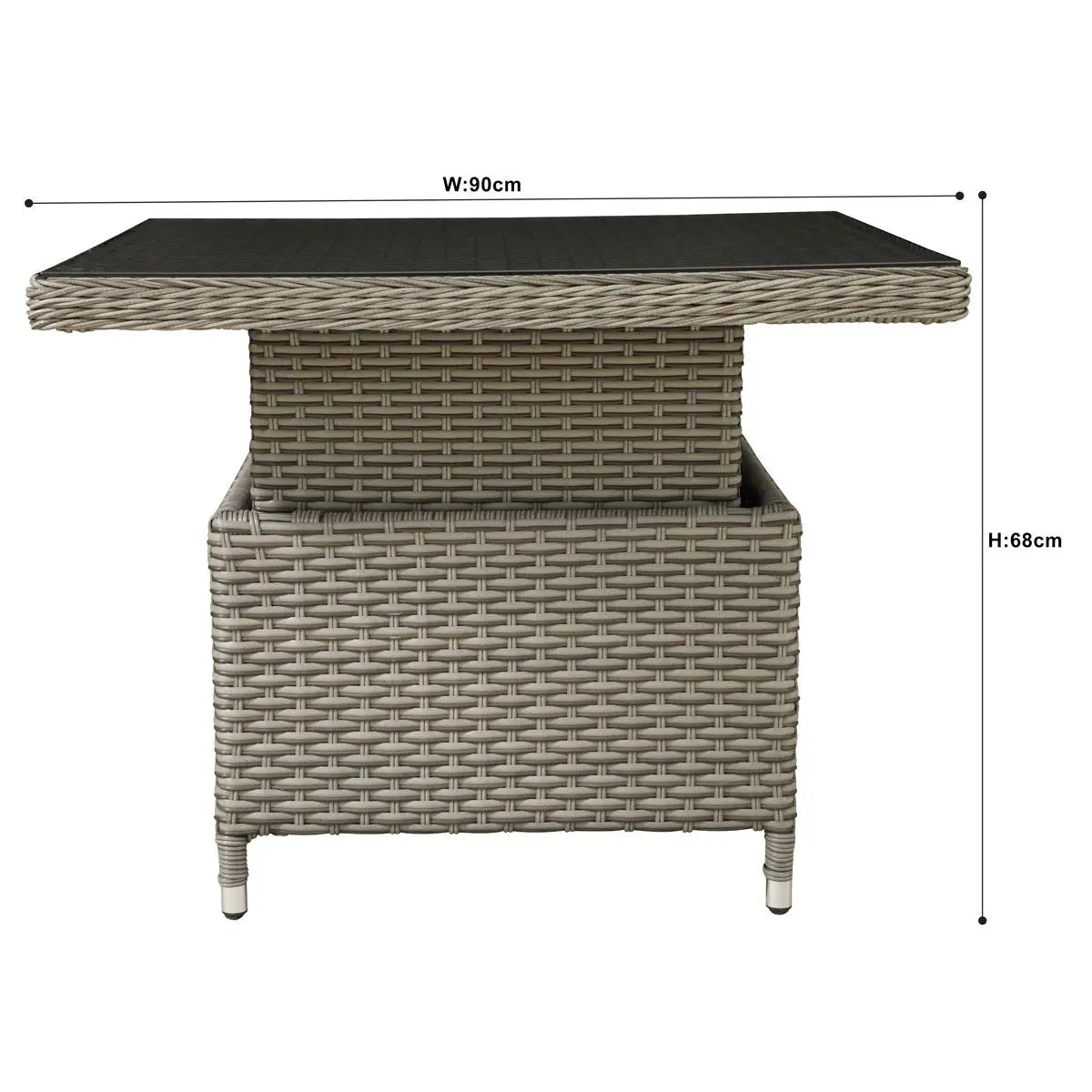 Dellonda Chester Rattan Wicker Adjustable Outdoor Dining Table, Brown  White Rose Tools
