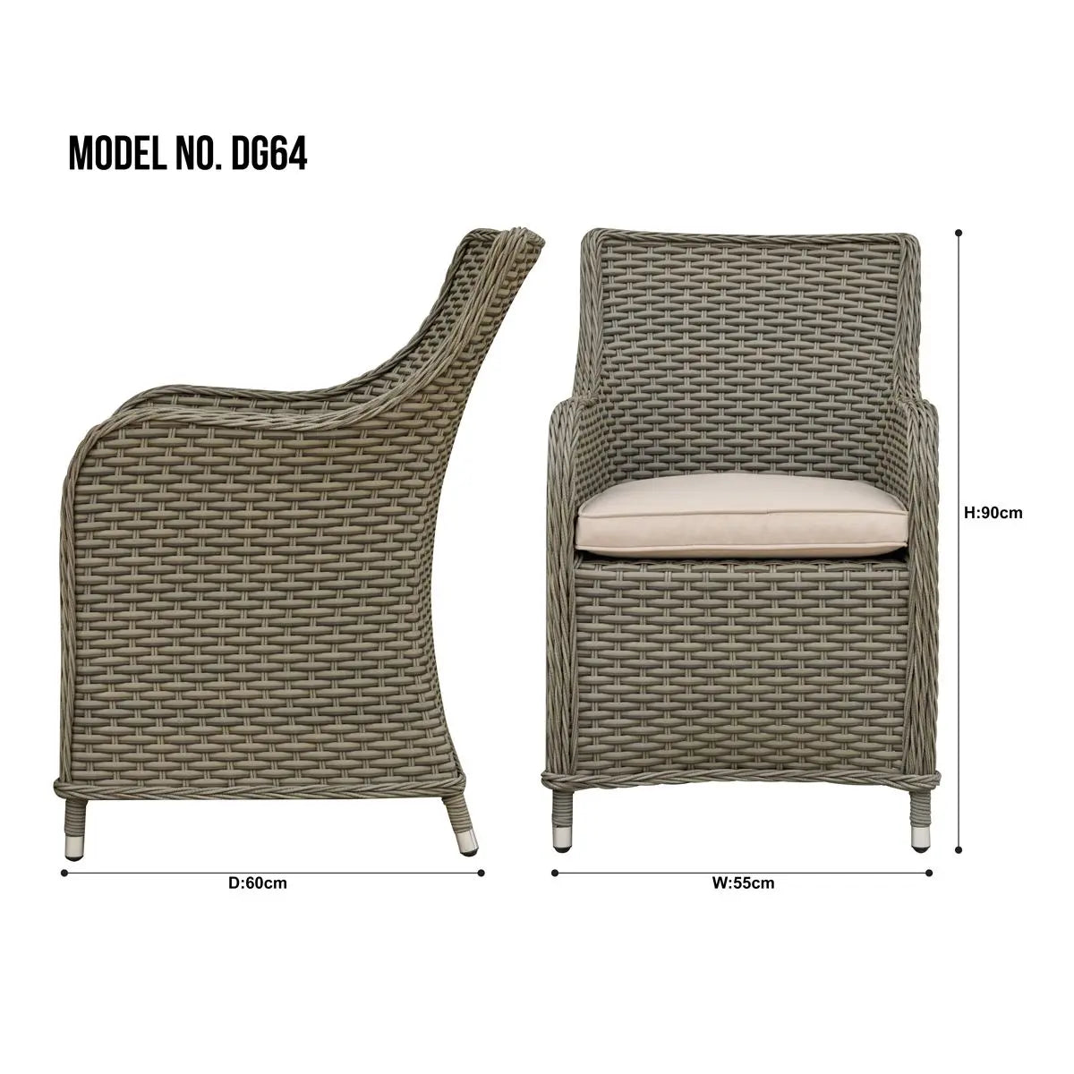 Dellonda Chester Rattan Wicker Garden Dining Chairs with Cushion, Brown  White Rose Tools