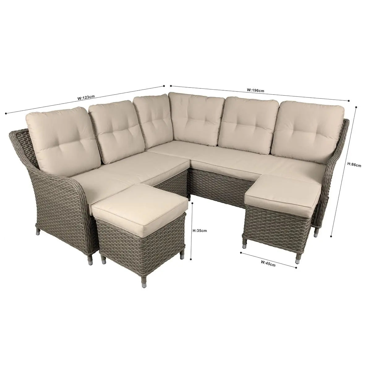 Dellonda Chester Rattan Wicker Outdoor 5 Seat Corner Sofa Set, Brown  White Rose Tools