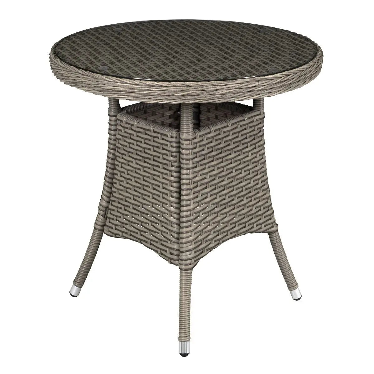 Dellonda Chester Rattan Wicker Outdoor Bistro Table with Tempered Glass Top, Brown  White Rose Tools