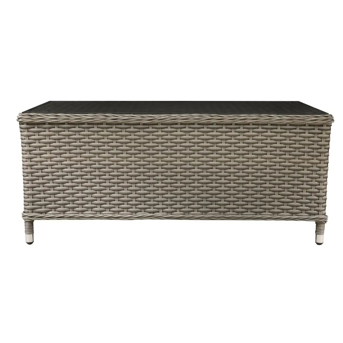 Dellonda Chester Rattan Wicker Outdoor Coffee Table with Tempered Glass Top, Brown  White Rose Tools