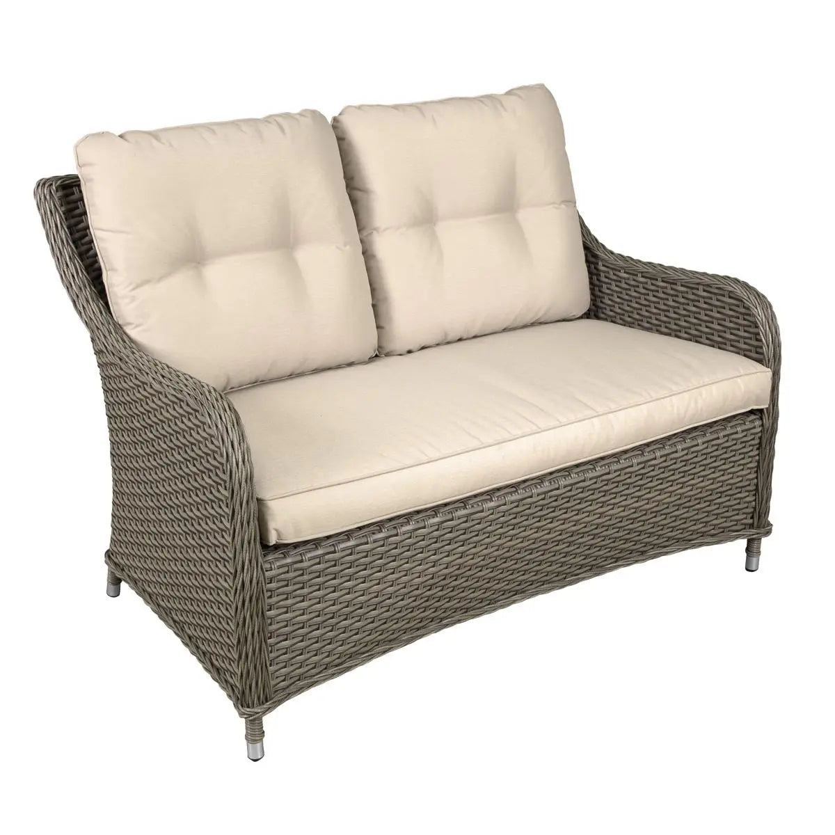 Dellonda Chester Rattan Wicker Outdoor Lounge 2-Seater Sofa with Cushion, Brown  White Rose Tools