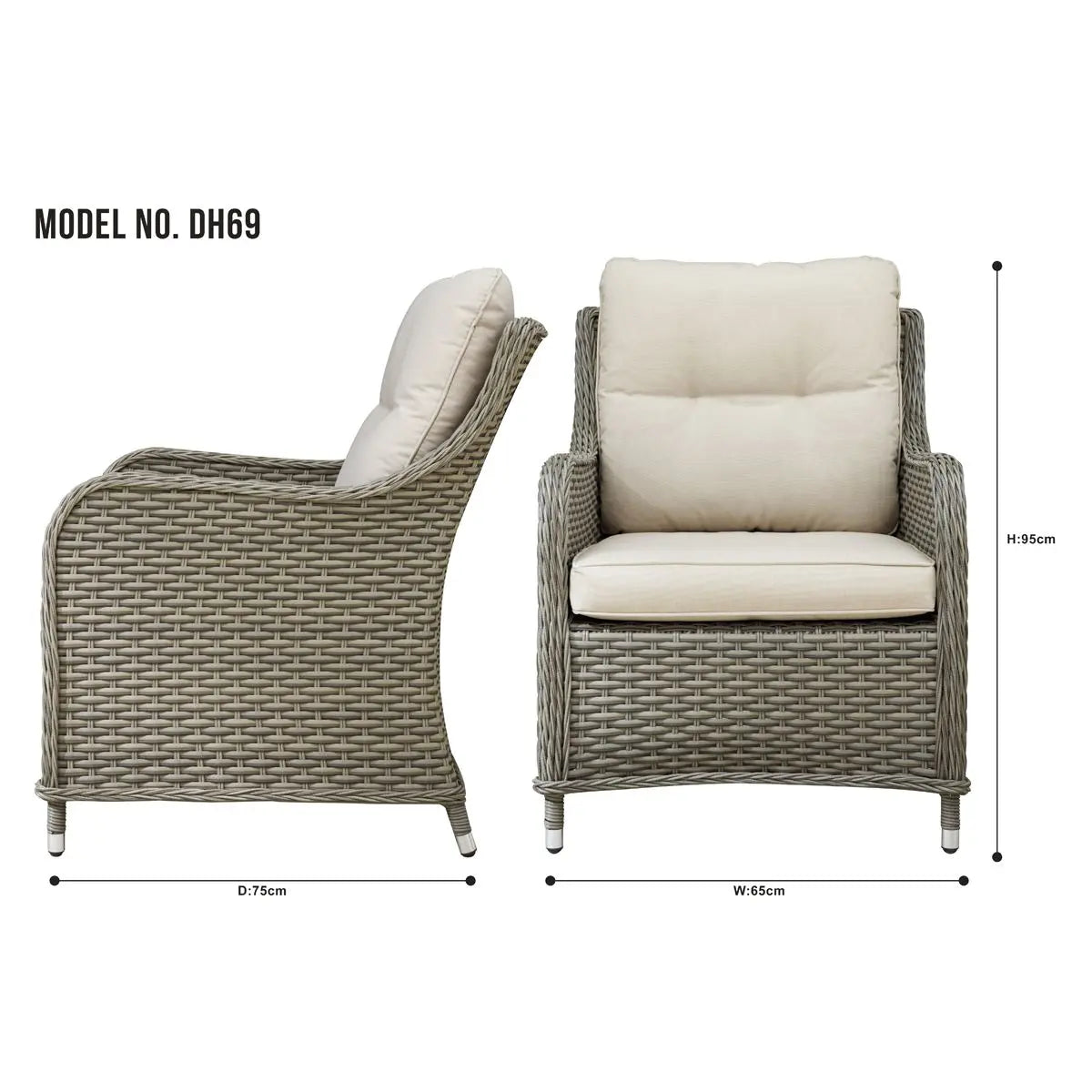 Dellonda Chester Rattan Wicker Outdoor Lounge Chairs with Cushion, Brown  White Rose Tools