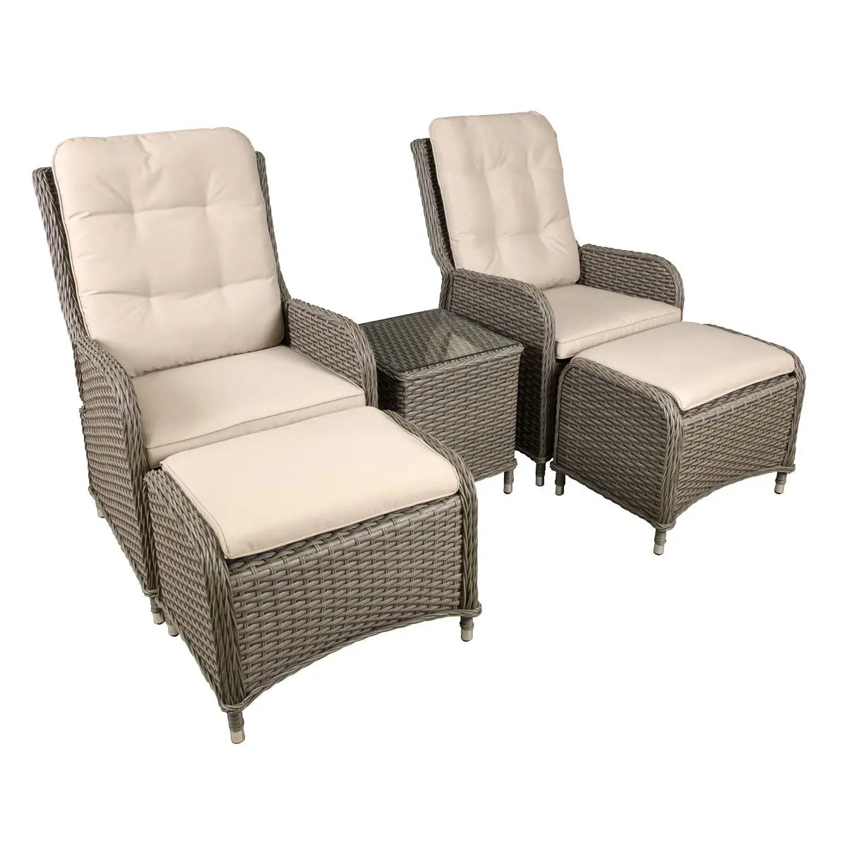 Dellonda Chester Rattan Wicker Outdoor Recliner Seat & Coffee Table Set, Brown  White Rose Tools