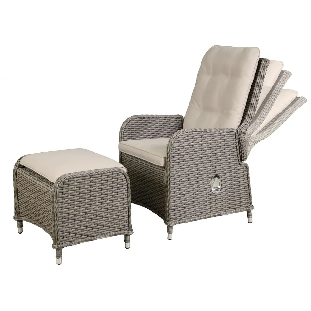 Dellonda Chester Rattan Wicker Outdoor Recliner Seat & Coffee Table Set, Brown  White Rose Tools
