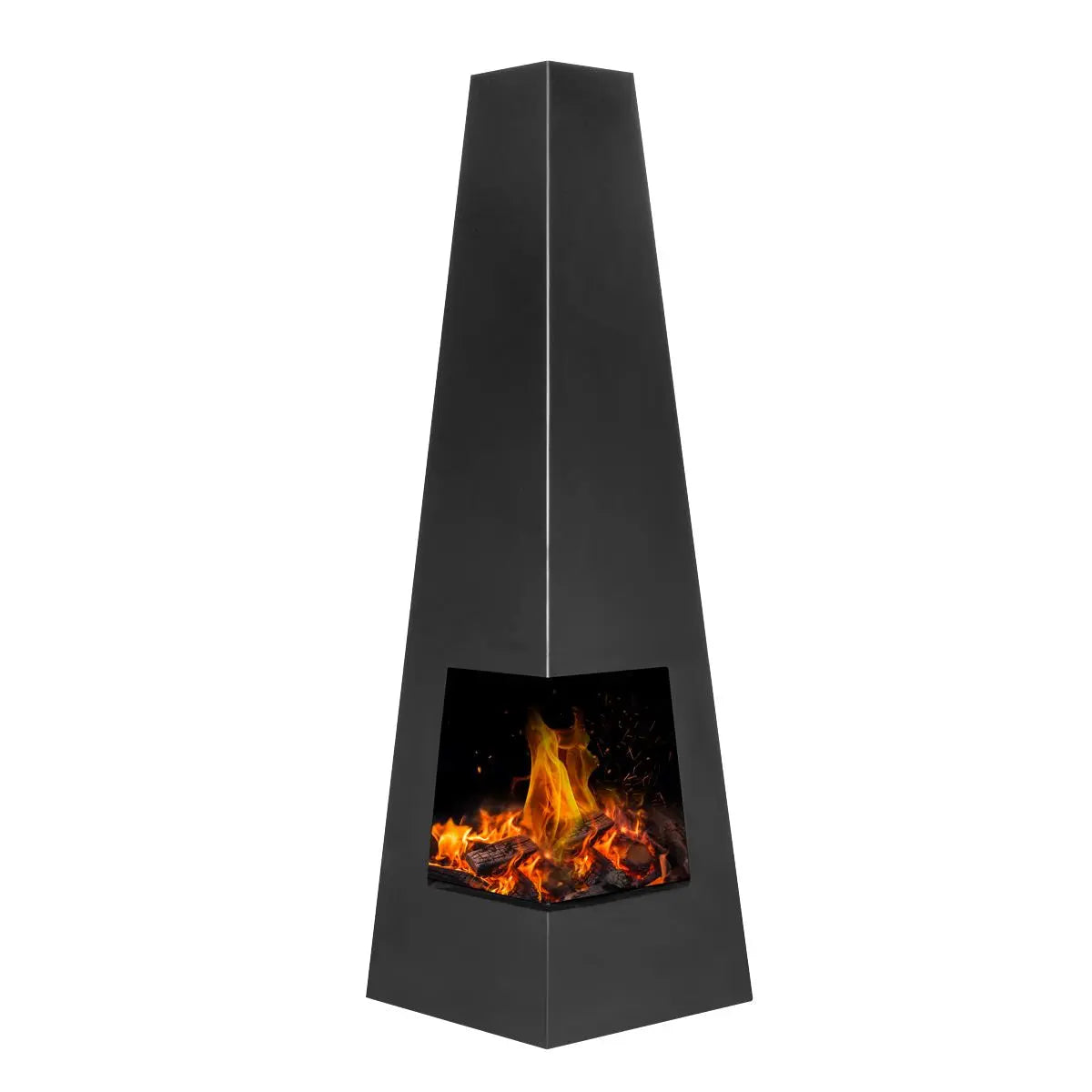 Dellonda Chiminea, Wood Burner, Heater for Outdoors W45cm x H150cm - Black Steel  White Rose Tools