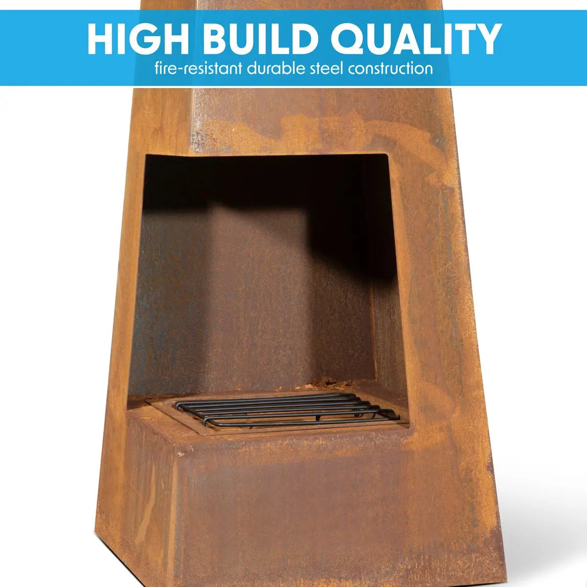 Dellonda Chiminea, Wood Burner, Heater for Outdoors W45cm x H150cm, Corten Steel  White Rose Tools