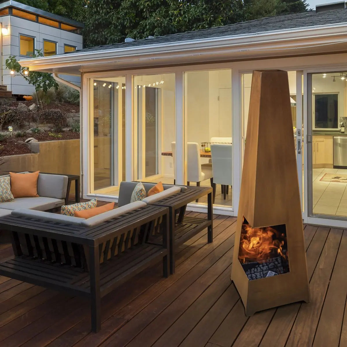 Dellonda Chiminea, Wood Burner, Heater for Outdoors W45cm x H150cm, Corten Steel  White Rose Tools