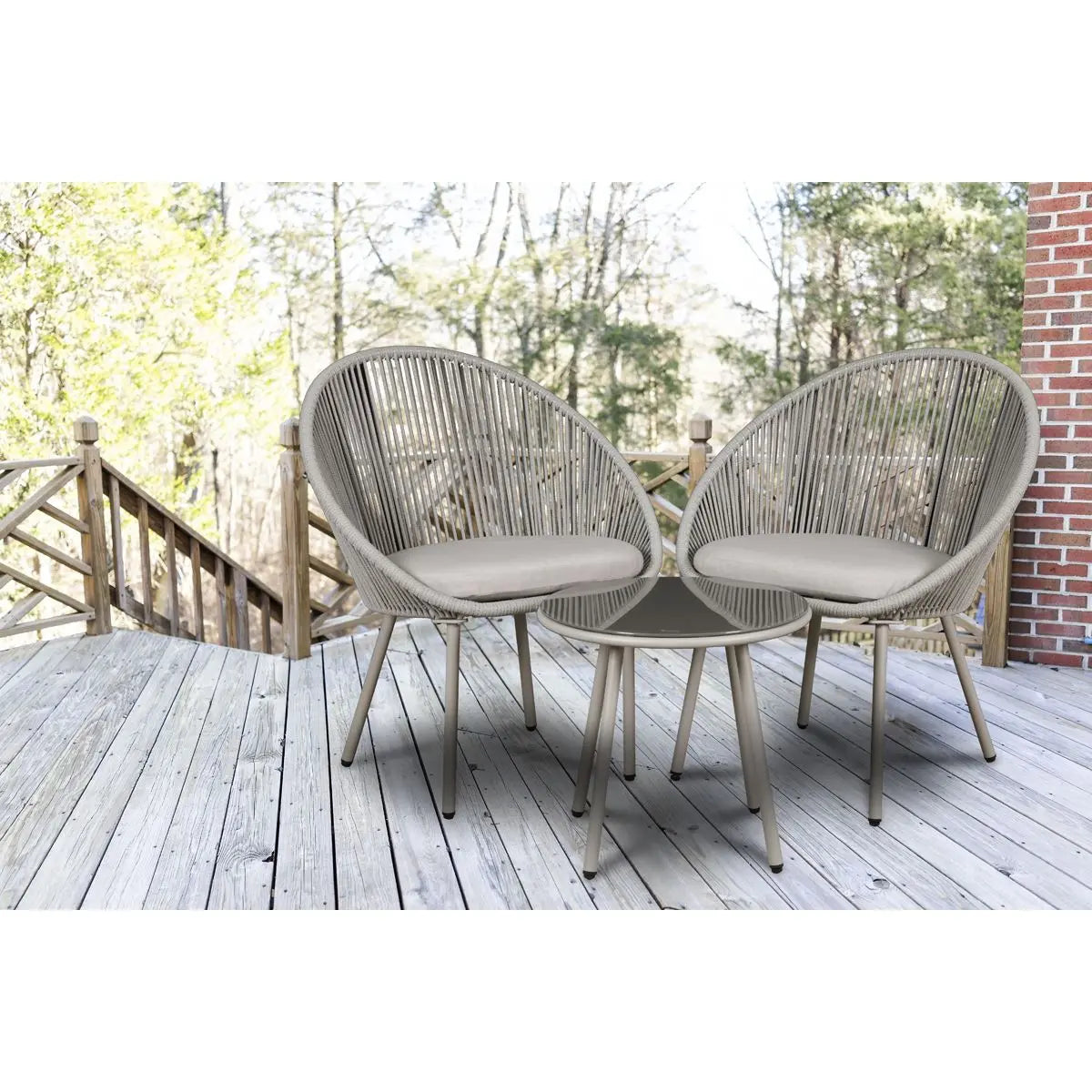 Dellonda Como 3-Piece Steel Bistro Set with Tempered Glass Top  White Rose Tools