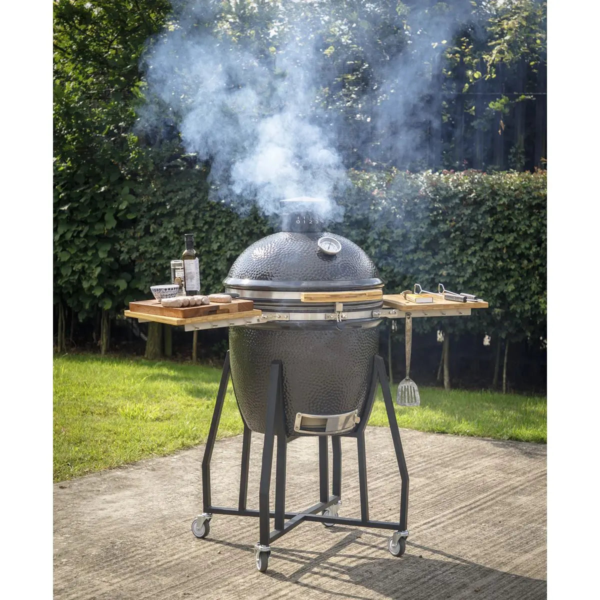 Dellonda Deluxe 22"(56cm) Ceramic Kamado Style BBQ Grill/Oven/Smoker, Supplied with Wheeled Stand  White Rose Tools