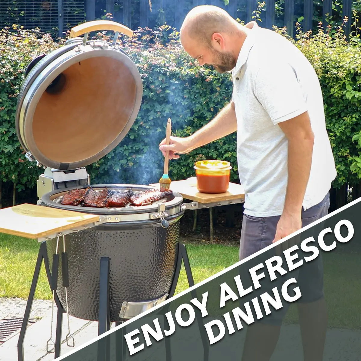 Dellonda Deluxe 22"(56cm) Ceramic Kamado Style BBQ Grill/Oven/Smoker, Supplied with Wheeled Stand  White Rose Tools