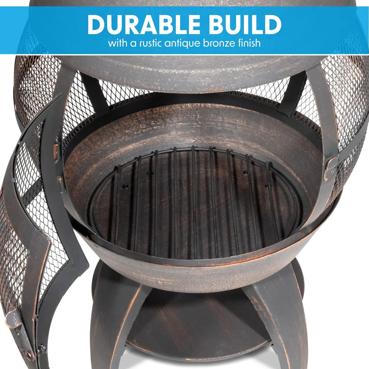 Dellonda Deluxe 360° Chiminea/Fire Pit/Outdoor Heater - Antique Bronze Finish - DG112  White Rose Tools