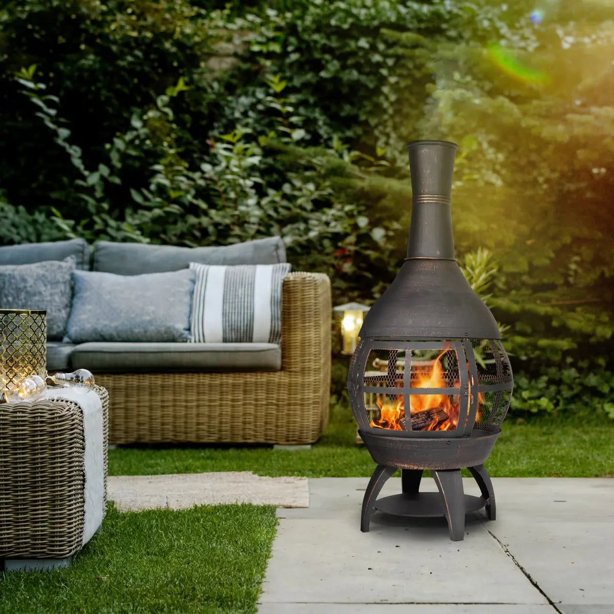 Dellonda Deluxe 360° Chiminea/Fire Pit/Outdoor Heater - Antique Bronze Finish - DG112  White Rose Tools