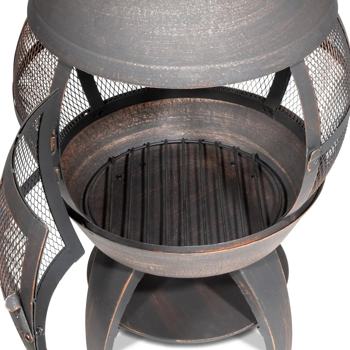 Dellonda Deluxe 360° Chiminea/Fire Pit/Outdoor Heater - Antique Bronze Finish - DG112  White Rose Tools
