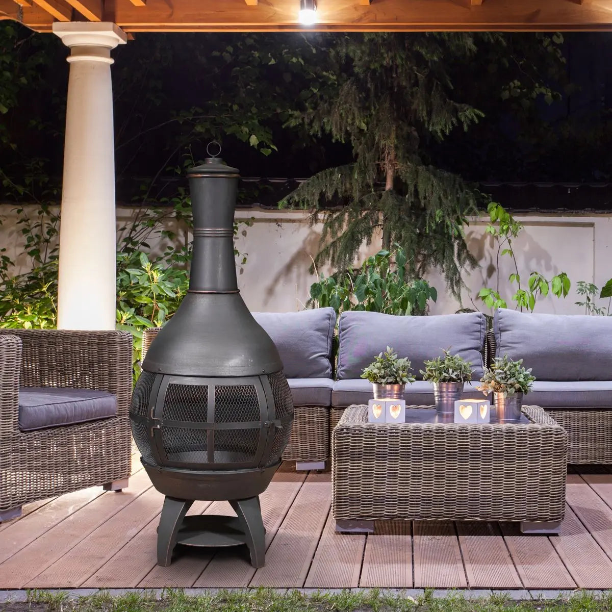 Dellonda Deluxe 360° Chiminea/Fire Pit/Outdoor Heater - Antique Bronze Finish - DG112  White Rose Tools