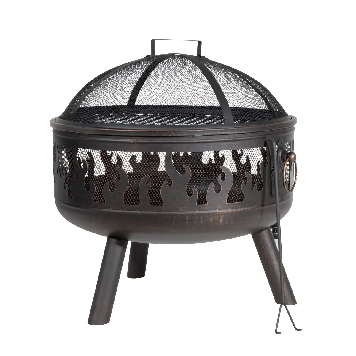 Dellonda Deluxe Firepit Fireplace Outdoor Patio Heater, Cooking Grill & Poker  White Rose Tools