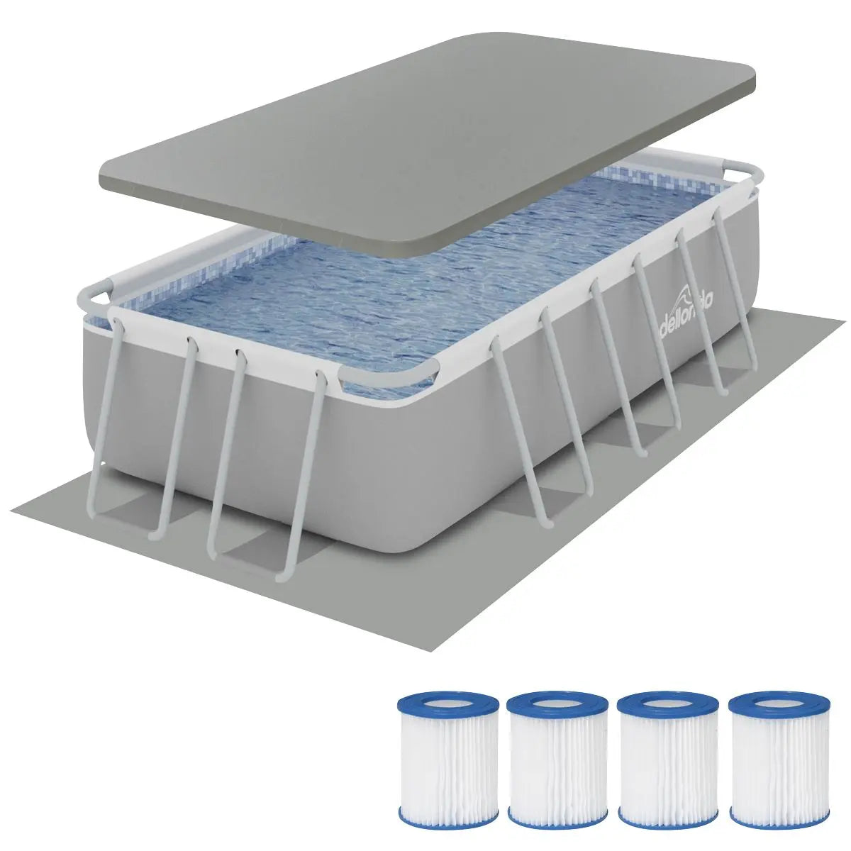 Dellonda Deluxe Steel Frame Swimming Pool with Filter Pump 13ft, Top Cover, Ground Sheet & Additional Filters  White Rose Tools