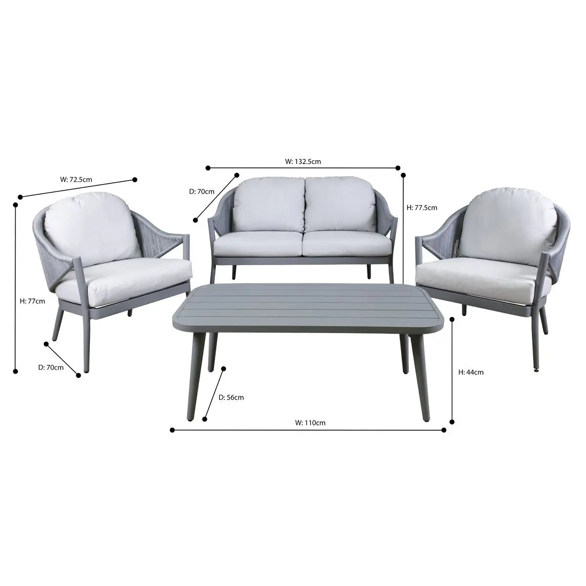 Dellonda Echo 4-Piece Aluminium Outdoor Garden Sofa Arm Chair & Coffee Table Set  White Rose Tools