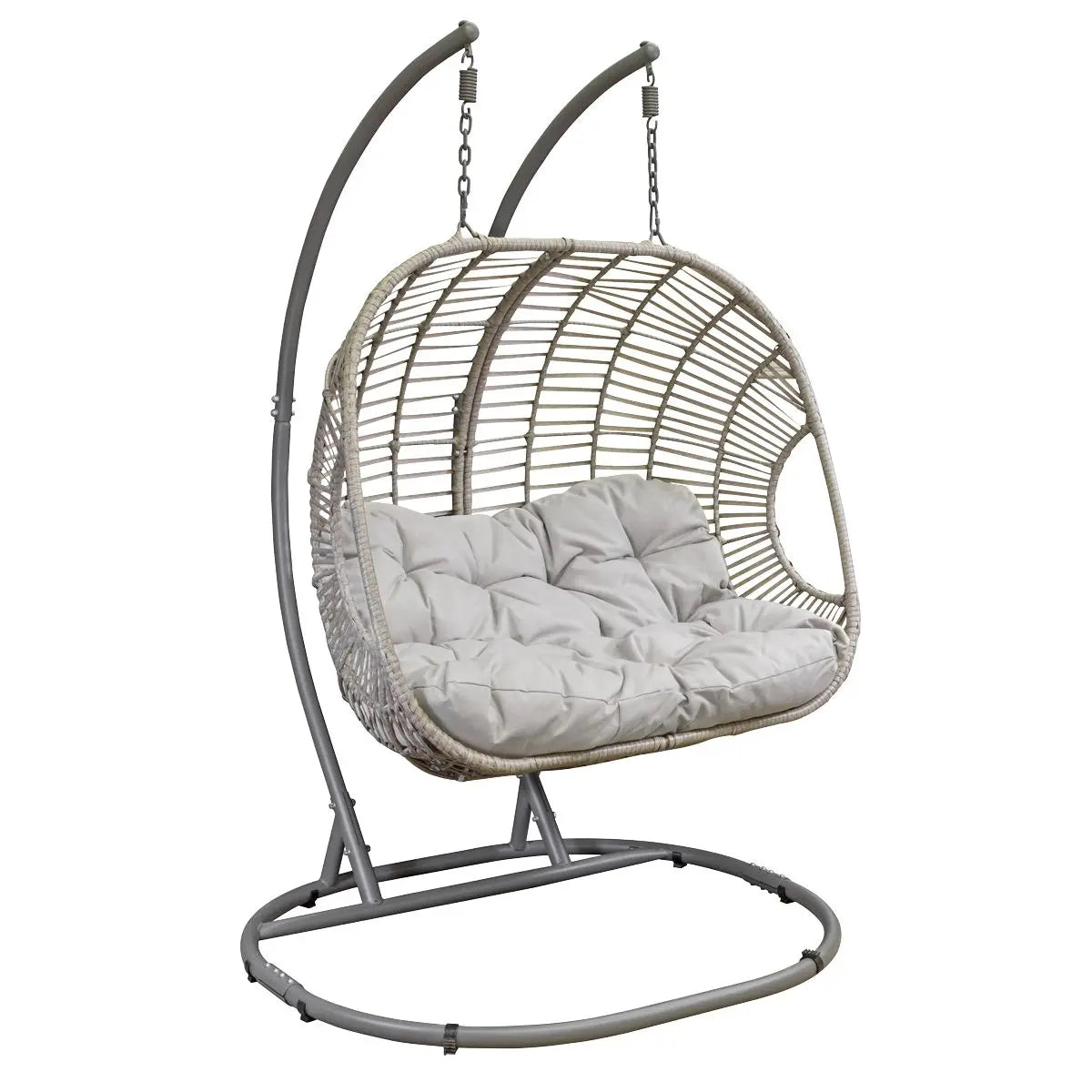 Dellonda Egg Hanging Swing Chair, Wicker Rattan Basket, Steel Frame, Double  White Rose Tools
