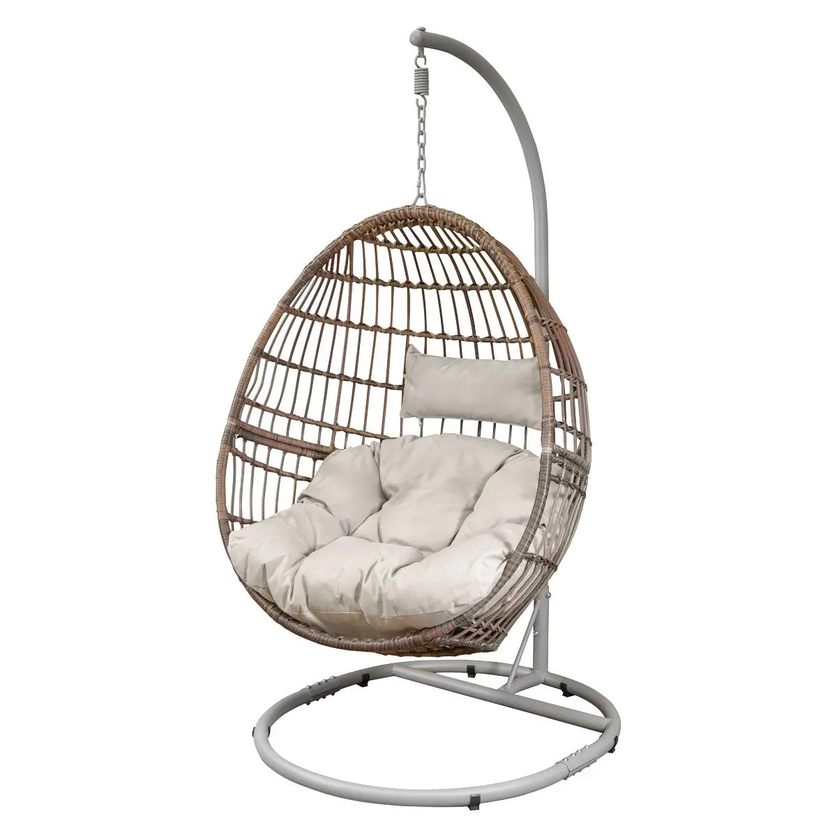 Dellonda Egg Hanging Swing Chair, Wicker Rattan Basket, Steel Frame, Single  White Rose Tools